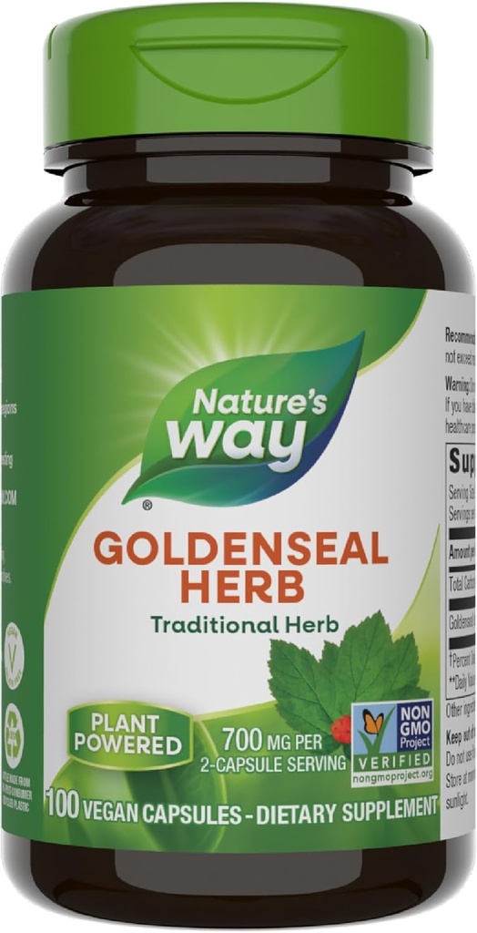 Nature's Way Goldenseal, Traditional Herb, 700 mg ανά 2-Capsule Service, Μη-GMO Project Επαληθευμένο, Vegan, 100 Κάψουλες