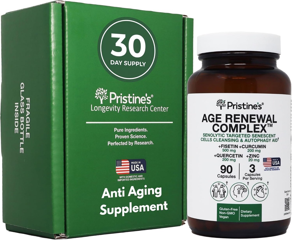 Age Renewal Complex & Anti-Gear Supplement - Κυτταρική Ανανέωση Αυτοφαγία Βοήθεια Σενολυτική - Fisetin, Quercetin, Κουρκουμίνη, Ψευδάργυρος - 90 Κάψουλες 30 Ημέρα προσφοράς - Καρδιά, το δέρμα, & Συνολική υποστήριξη ευεξίας