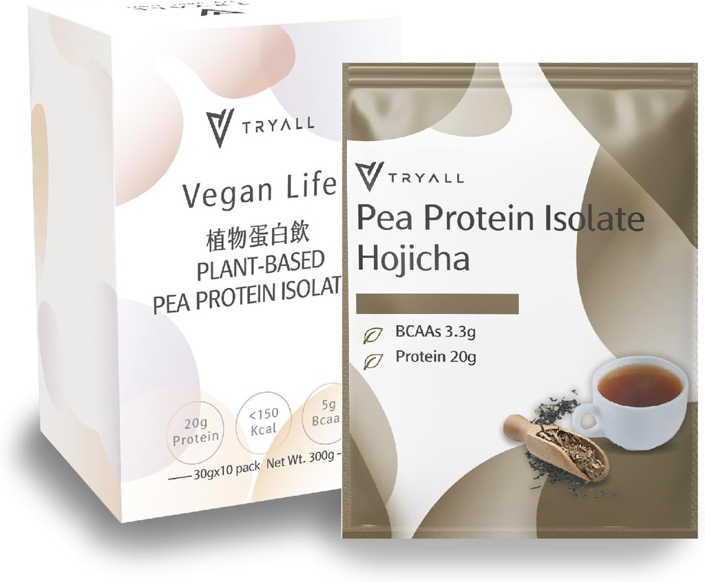 TRYALL Plant Based Pea Protein Powder Isolate (20g πρωτεϊνης) Περιοδεύοντες φακελίσκοι (Hojicha, 10 συσκευασίες)