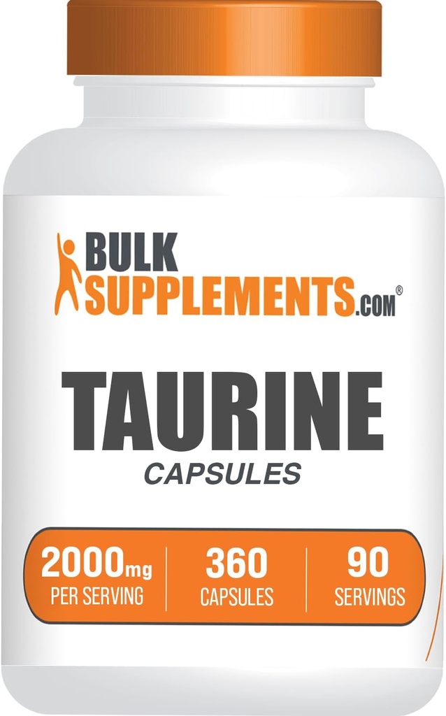 BulkSupplements.com Taurine Capsules - Taurine Supplement, Taurine 2000mg, Amino Acids for Heart Health, Taurine Pills - Gluten Free, 4 Taurine 500mg Capsules per Serving (2000mg), 360 Capsules