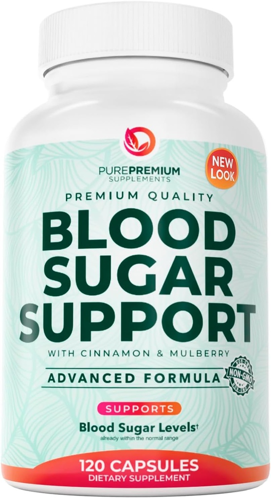PurePremium Normal Blood Sugar Support Supplement - 20 Active Ingredients Complex to Support Blood Sugar Levels Already in The Normal Range - with Cinnamon, Bitter Melon, Chromium, Mulberry - 120ct