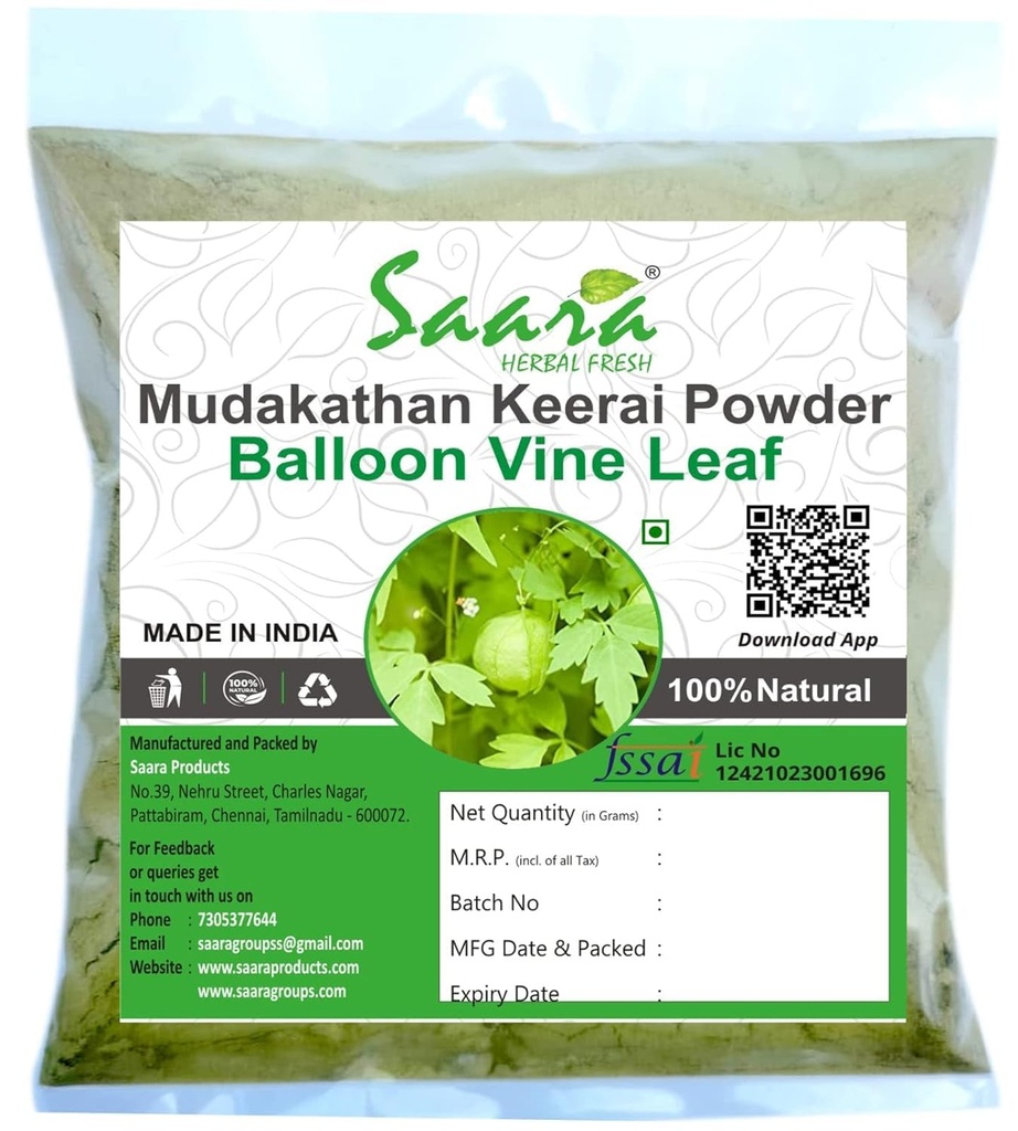 Nutranix bhm HERBAL FRESH Mudakathan Kierai Powder,100g, Balloon Vine Leaf Powder, Kanphata, Budda Kakara, Agniballi, Jyotishmati Leaf Powder,100g, (συσκευασία 1 x 100g)