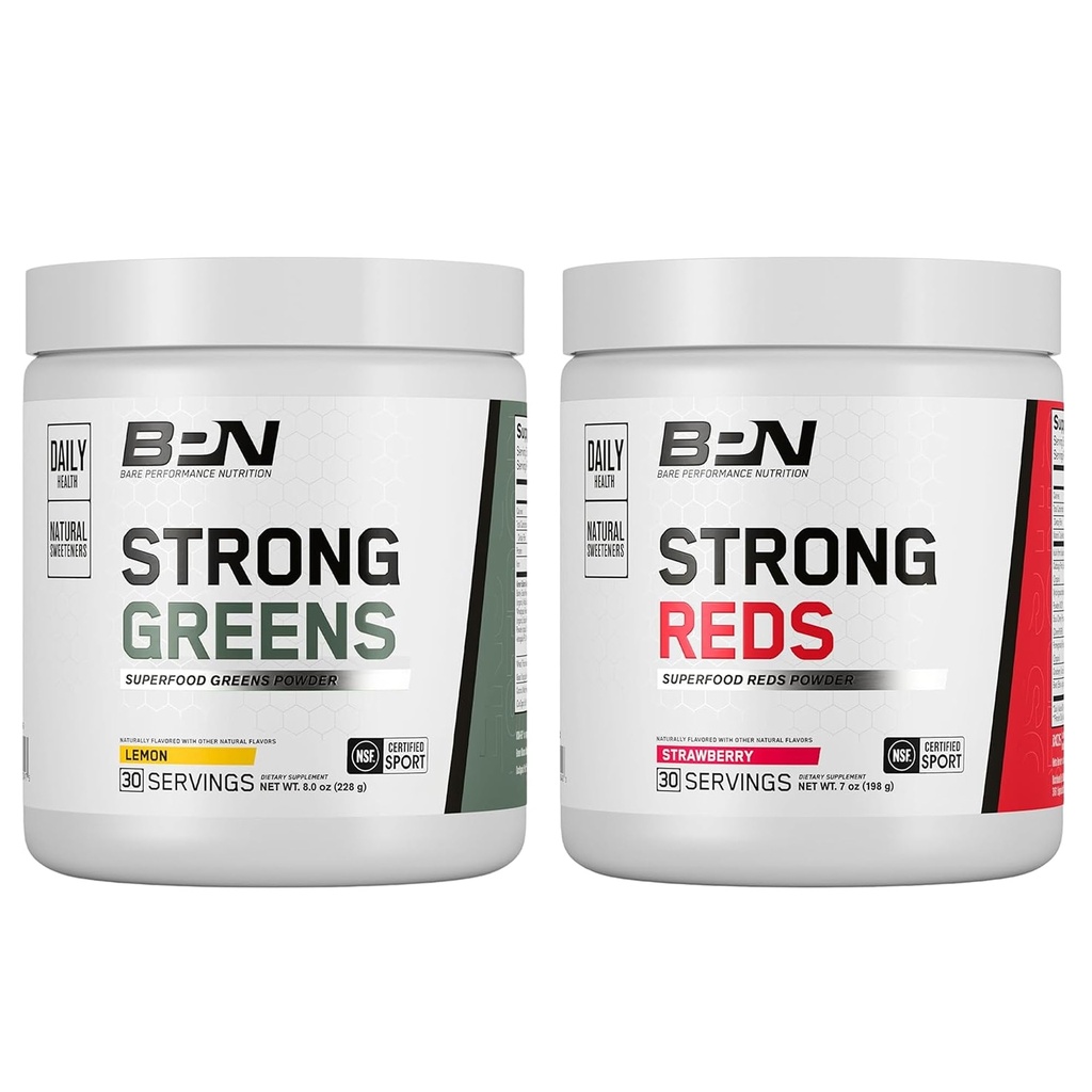BARE PERFORMANCE NUTRITION BPN Ισχυροί Πράσινοι (Lemon) & Κόκκινοι (Strawberry) Superfood Bundle