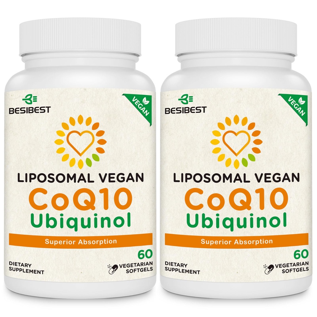 Besibest 1000mg Liposomal CoQ10 Ubiquinol, 120 Vegan Softgels, Υψηλή απορρόφηση Ubiquinol CoQ10 συμπλήρωμα, Ενεργή Αντιοξειδωτική μορφή του συνένζυμου Q10 για λειτουργία καρδιάς & παραγωγή ενέργειας