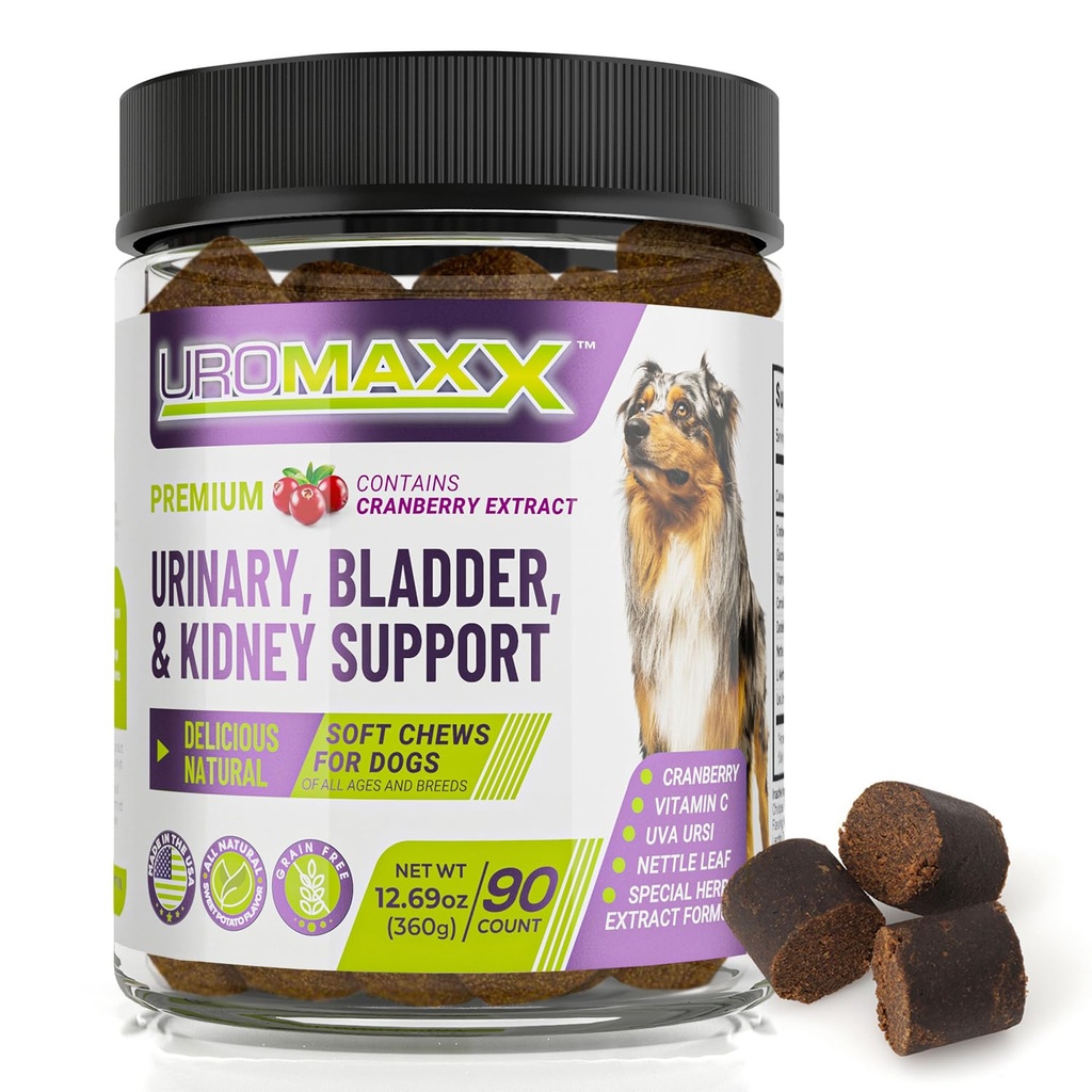 Σκύλος θεραπεία ουρολοίμωξης, Bladder & Kidney Υποστήριξη για τα σκυλιά, Ισχυρή φροντίδα κατοικίδιων ζώων, Φυσικό μαλακό μάσημα με Cranberry & Γλυκοζαμίνη, Made in The USA, Chicken Flavor, 90 Count, 1 Pack