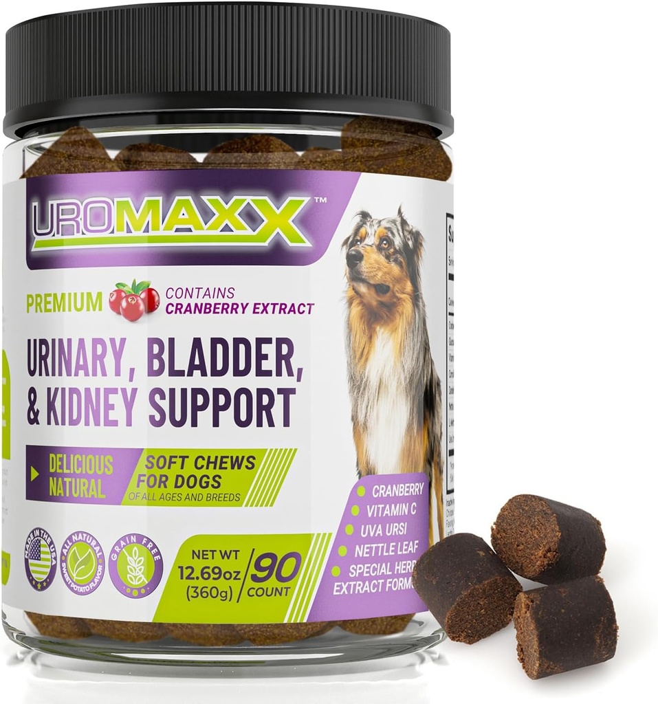 Dog Urinary Tract Infection Treatment, Bladder & Kidney Support for Dogs, Powerful Pet Care, Natural Soft Chews with Cranberry & Glucosamine, Made in The USA, Chicken Flavor, 90 Count, 1 Pack
