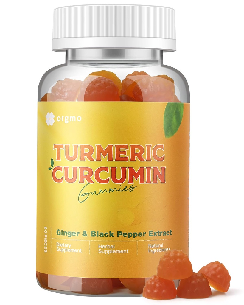 Turmeric Gummies with Black Pepper, Turmeric and Ginger Supplement for Immune Support, Sugar Free Curcumin Ginger Gummies for Adult Vegan Non-GMO