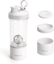 Μπουκάλι Tritan shaker πρωτεΐνης Blender με δοχείο αποθήκευσης χάπι / σκόνης για την πρωτεΐνη Shakes-pre προπόνηση μπουκάλι-Mixer Κύπελλο-Gym Sport Μπουκάλι νερό με μπάλες σύρμα Whisk Λευκό