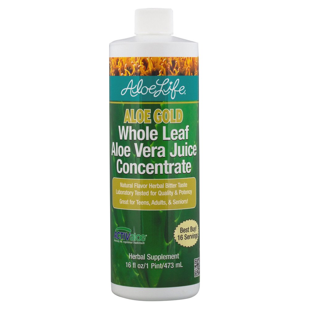Aloe Life - Aloe Gold Whole Leaf Juice Concentrate, Supports Occasional Indigestion, Bloating, Regularity, Energy and Optimum Health (16 oz)