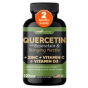 Quercetin με βιταμίνη C και ψευδάργυρο - Nettle Quercetin - Quercetin 500mg - Quercetin με Bromelain - Ψευδάργυρος Quercetin + Βιταμίνη D3 - 120 Veggie Caps - (Non-GMO, Gluten-free, Vegan) - 2 Μήνες προσφοράς