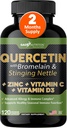Quercetin με βιταμίνη C και ψευδάργυρο - Nettle Quercetin - Quercetin 500mg - Quercetin με Bromelain - Ψευδάργυρος Quercetin + Βιταμίνη D3 - 120 Veggie Caps - (Non-GMO, Gluten-free, Vegan) - 2 Μήνες προσφοράς