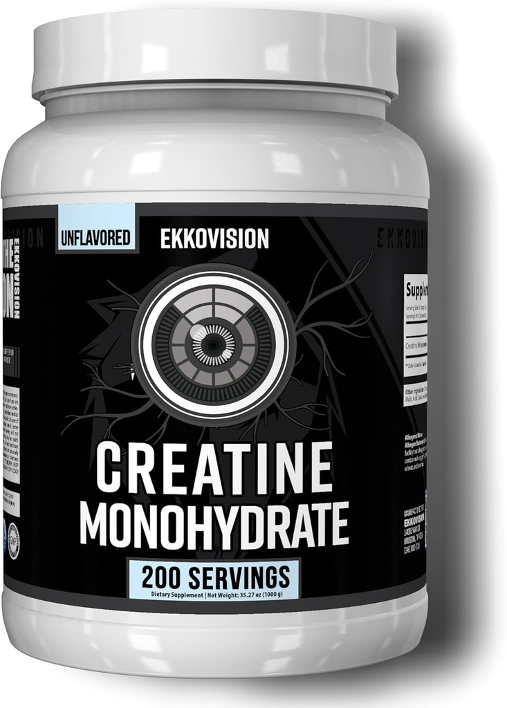 Ekkovision Creatine Monohydrate Powder, Micronized, Unflavored, Pre Workout & Post Workout Supplement for Men and Women, Energy Support, Easy to Mix in Shakes, Smoothies & Beverages, 200 Servings