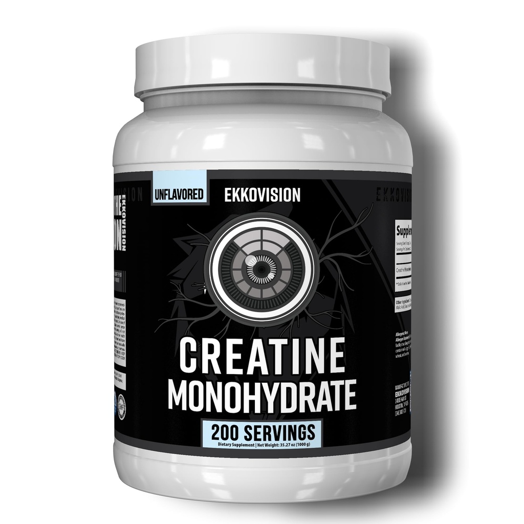 Ekkovision Creatine Monohydrate Powder, Micronized, Unflavored, Preworkout & Post συμπλήρωμα προπόνησης για άνδρες και γυναίκες, Ενεργειακή υποστήριξη, εύκολο να αναμειχθεί σε ανακινήσεις, smoothies & ποτά, 200 υπηρεσίες