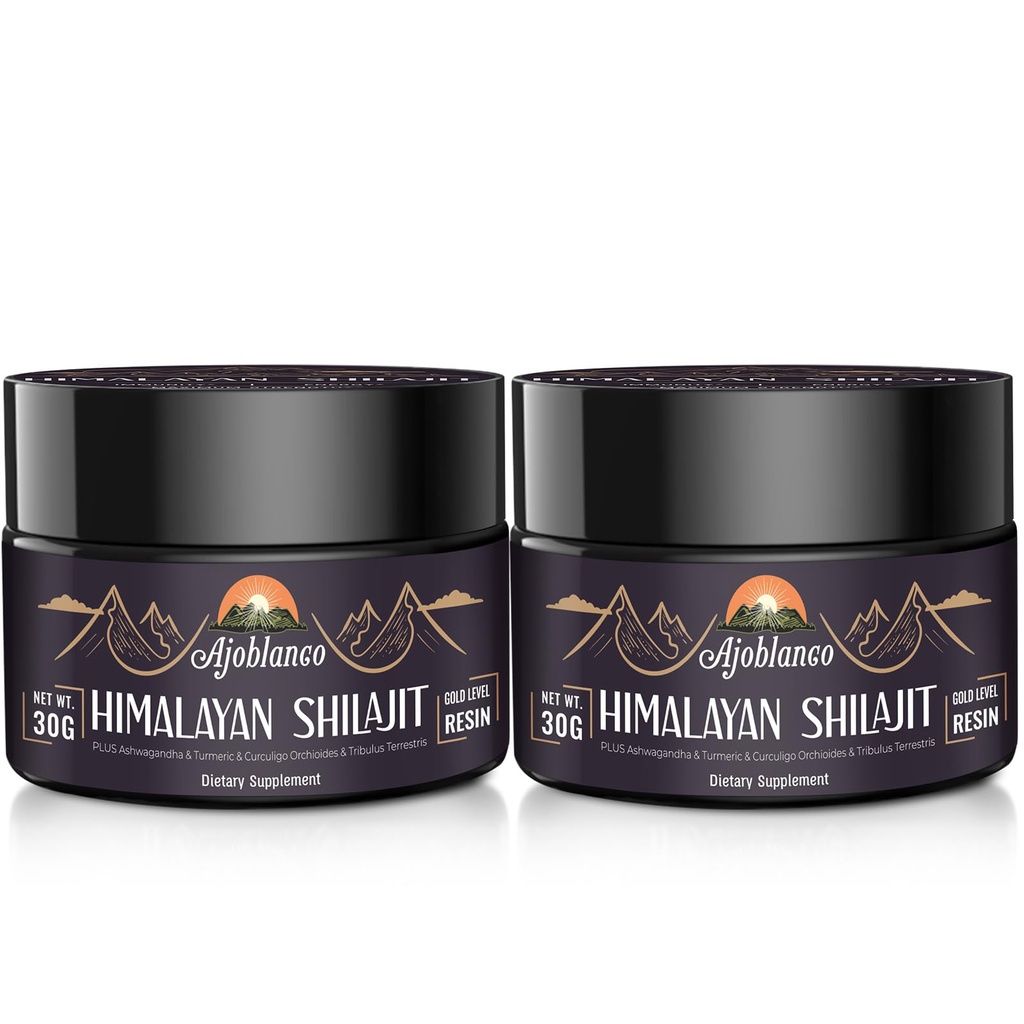 Ajoblanco 600mg Φυσικό οργανικό Shilajit των Ιμαλαΐων Resin - Gold Shilajit των Ιμαλαΐων Resin με οργανική Ayurvedic ανάμειξη σε υψηλή ισχύ για την ενέργεια, τη δύναμη και την ασυλία, πακέτο των 2