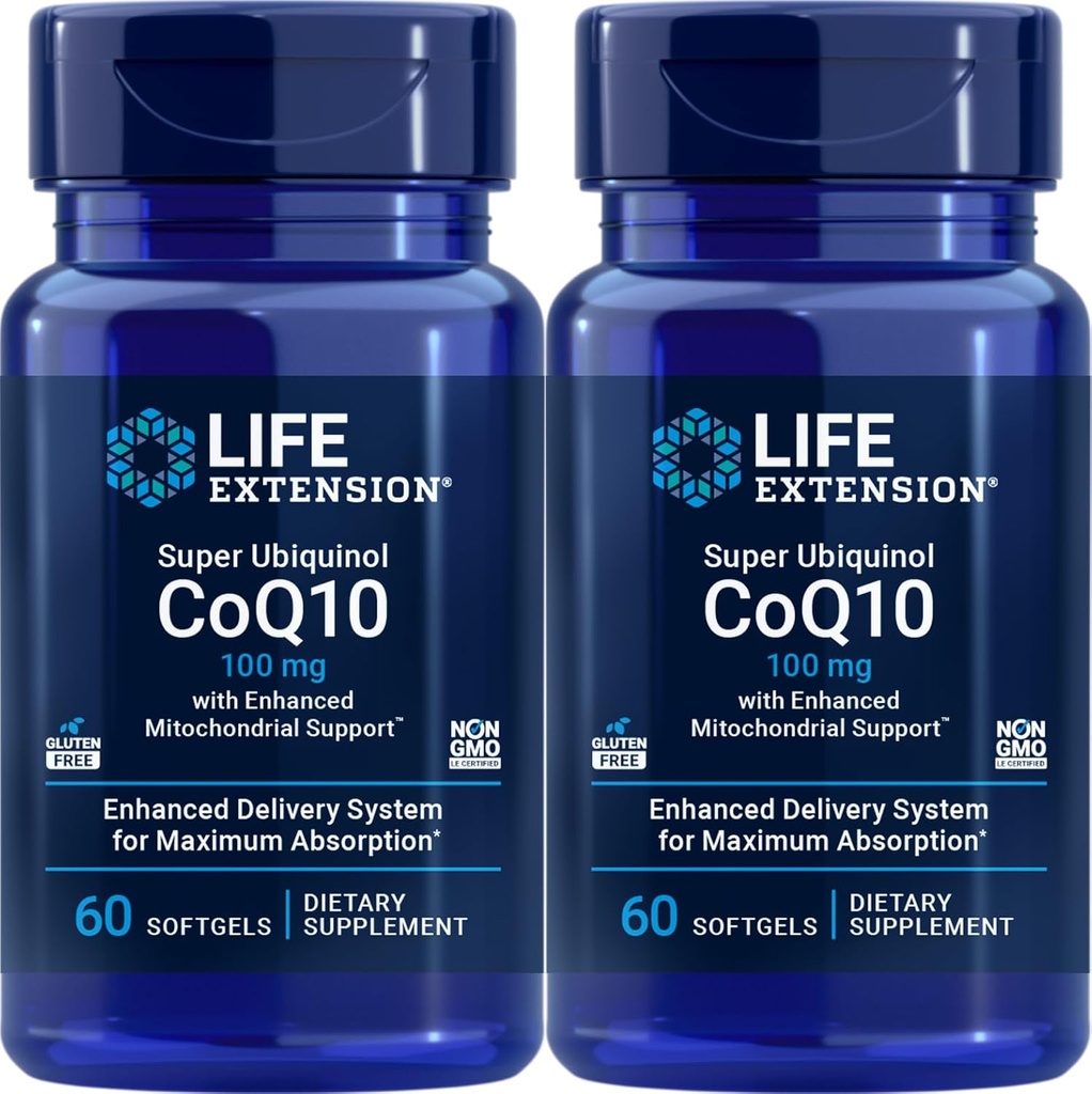 Επέκταση ζωής Super Ubiquinol CoQ10 με ενισχυμένη μιτοχονδριακή υποστήριξη 100 mg, 60 softgels (πακέτο των 2)