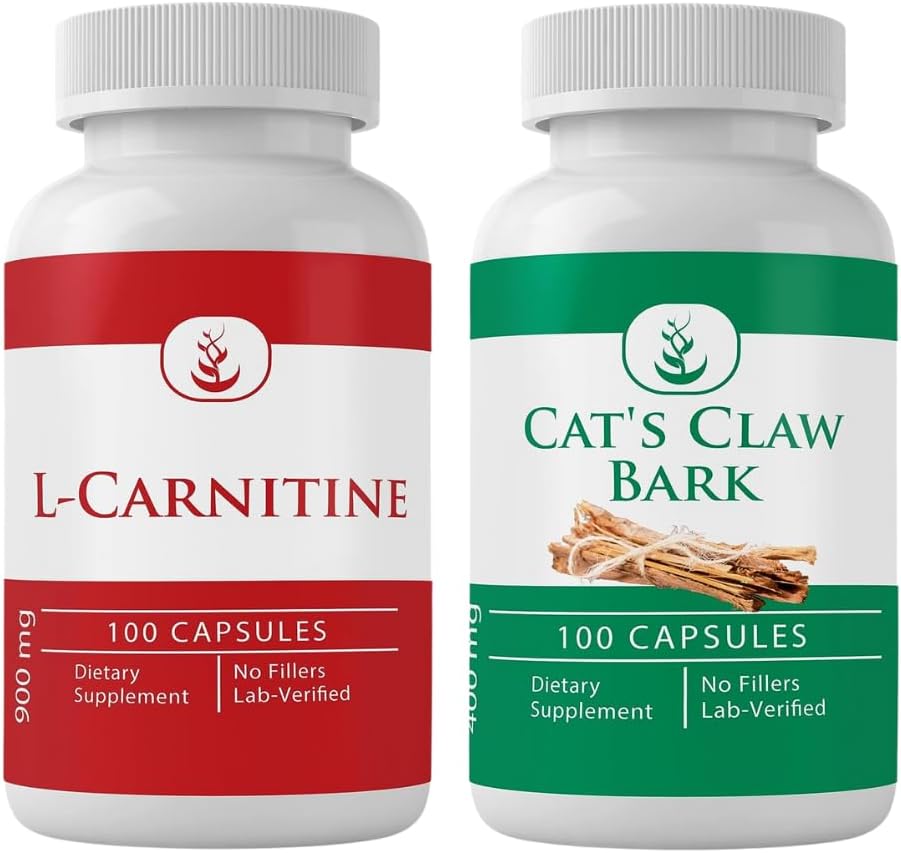 PURE ORIGINAL INGREDIENTS L-Carnitine and Cat's Claw Bark Bundle, 100 κάψουλες το καθένα, πάντα καθαρό, χωρίς πρόσθετα ή πληρωτικά