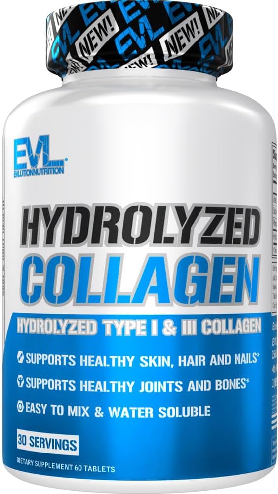Διατροφή Evlution Hydrolyzed Collagen - 1400mg Hydrolyzed Type I & III Collagen - Κοινή + Υποστήριξη των οστών - Δέρμα + Μαλλιά + Συμπλήρωμα νυχιών - Κέτο + Παλαιό - 30 Υπηρεσίες