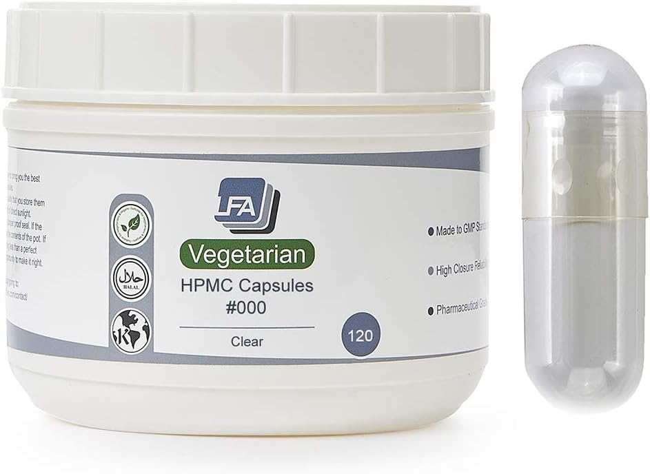 Κάψουλες Vegan Κενό μέγεθος 000-120 Clear HPMC Κάψουλες Veggie Κενό - Συνδεδεμένες πληρώσιμες 000 κάψουλες λαχανικών - Κενό για DIY Κιτ πλήρωσης καψακίων - Πιστοποιημένο Halal Kosher Υπρομελλόζη