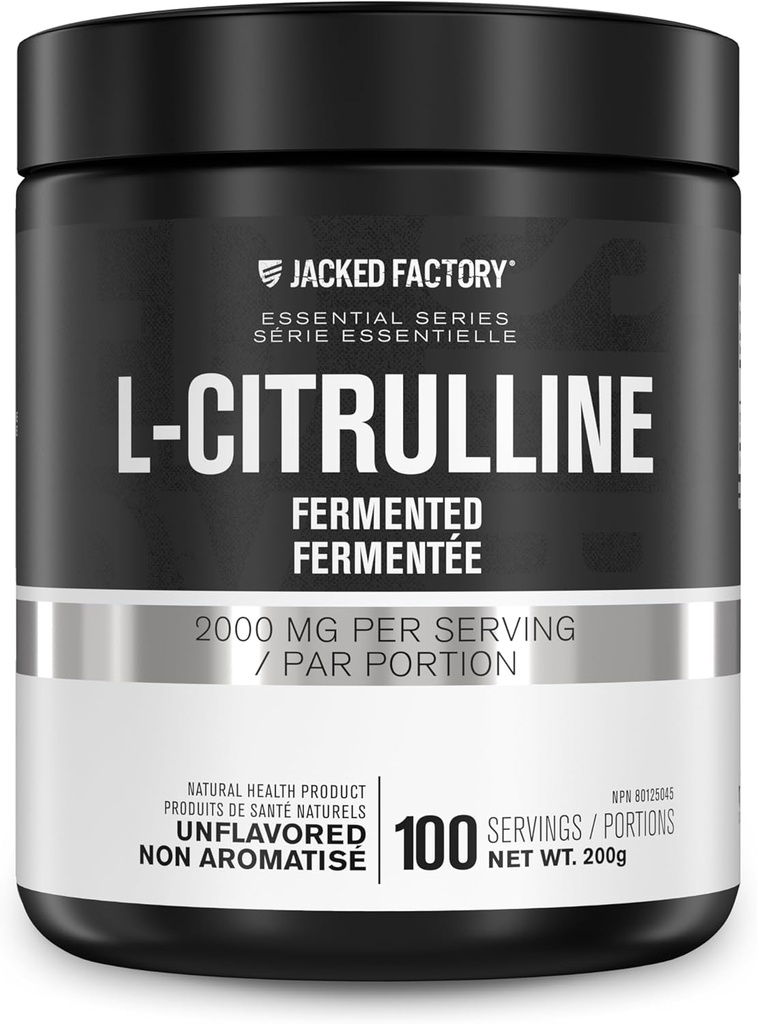 Jacked Factory L-Citrulline - Fermented L Citrulline Powder, Nitric Oxide Booster για την αύξηση της ροής του αίματος, δύναμη, & αντοχή - 100 εξυπηρετούν, χωρίς γεύση