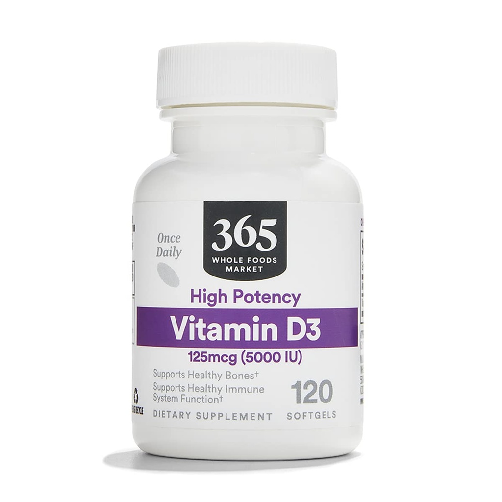 365 από Whole Foods Market, Βιταμίνη D3 Softgels, 5000 IU, 120 CT