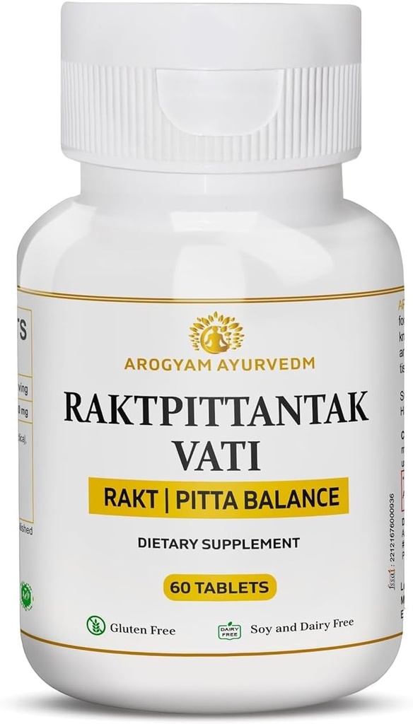 Pushp's AROGYAM AYURVEDM RAKATPTANTAK VATI for Pitta Balance, Blood Purifier- Συσκευασία των 60 δισκίων