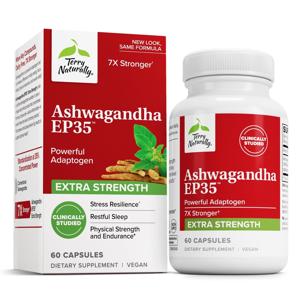 Terry Φυσικά Ashwagandha EP35 επιπλέον δύναμη - συμπλήρωμα βοτάνων για την υποστήριξη του ύπνου - Aid Healthy Stress Response - Αντοχή & Ενεργειακή υποστήριξη - 60 κάψουλες (60 εξυπηρετούν)