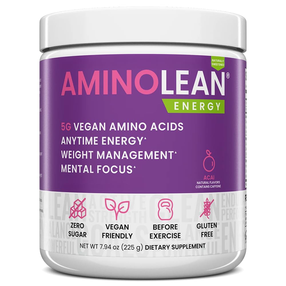 RSP NUTRITION AminoLean Natural Pre Workout Powder, Sucralose Free Amino Energy with No Artificial Dyes, Vegan BCAAs and Weight Management, Acai, 25 Serv