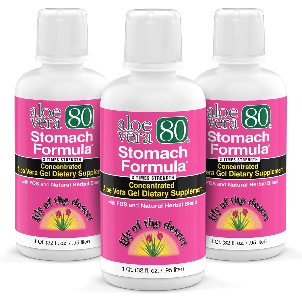 Lily Of The Desert Stomach Formula, Aloe Vera 80 Gel - Συμπυκνωμένο χυμό αλόης Βέρα με Slippery Elm, χαμομήλι, μέντας, και τζίντζερ για την υγεία των ούλων, Heartburn, Acid Relux, 32 Oz (Pack of 3)