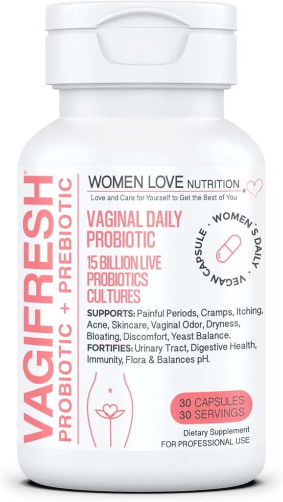 VAGIFRESH Κολπικά Προβιοτικά, pH Ισορροπία, Πρεβιοτικά & Lactobacillus. Γυναικείο Κολπικό Συμπλήρωμα Υγείας - Healthy Vaginal Odor & Flora, 30 Count.