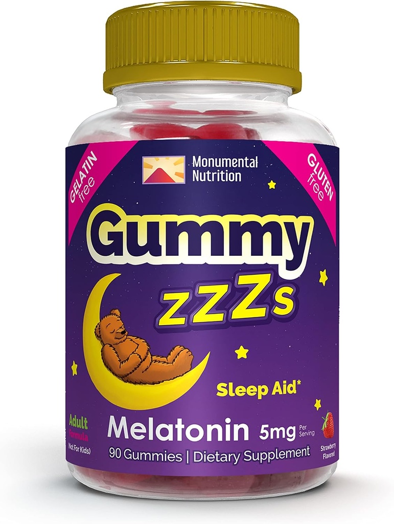 Gummy ZZZs Melatonin - Sleep Gummies 5 mg - Flavor Φράουλα - 90 Count - Vegan-Friendly, Gelatin και Gluten Free - Halal και Kosher Certified - Nighttime Gummies για άνδρες και γυναίκες