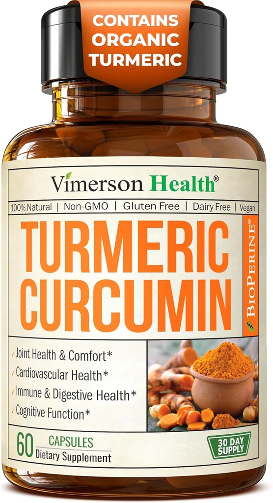 Turmeric Curcumin Supplement with Black Pepper Extract - Υψηλής ισχύος οργανική κουρκουμάς 1200mg & 95% κουρκουμινοειδή για την κοινή & πυγμή υγεία - Κοινό συμπλήρωμα υποστήριξης - 60 κάψουλες Vegan Curcuma