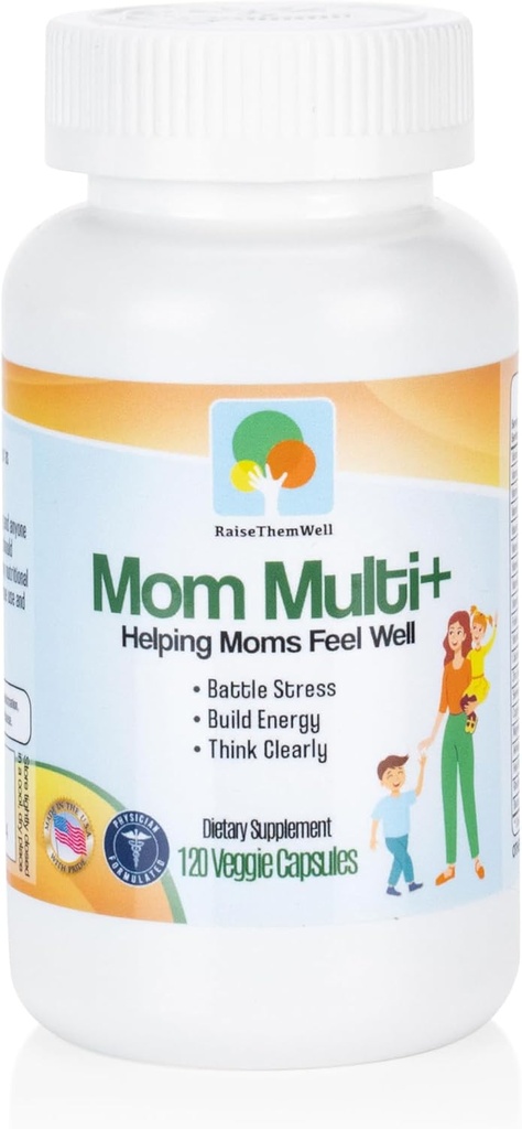 Raise Them Well Mom Multi+ Daily Multivitamin for Women with Active Folate, Adaptogens & Bacopa, Energy, Stress & Cognitive Support, 120 Veggie Capsules