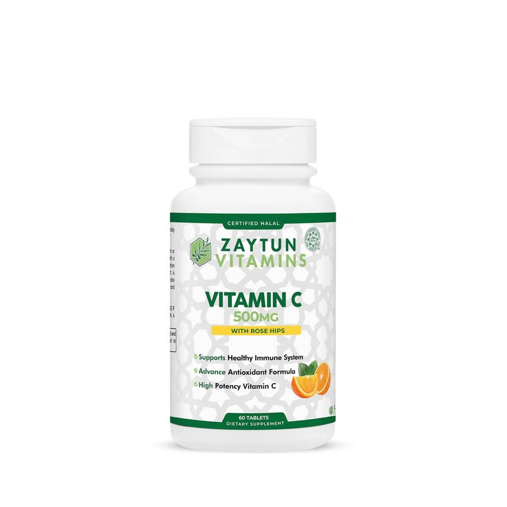 Halal Vitamin C 500mg Δισκία με Rose HIPS Υποστηρίζει ανοσοποιητικό σύστημα, Φυσικό Αντιοξειδωτικό με Citrus Bioflavonoids - Vegan - Χωρίς γλουτένη - 2 Μήνες Προσφορά - Halal Vitamins