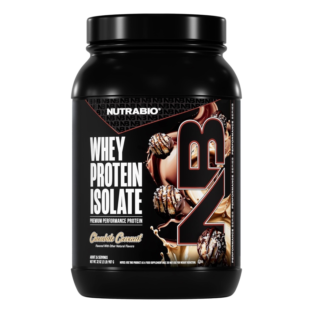 NutraBio 100% Whey Protein Isolate Protein Powder, 25g Protein with Complete Amino Acid Profile, Non-GMO, Soy & Gluten Free, Low Carb, Low Calorie Whey Protein Powder, Chocolate Coconut, 2 Lbs