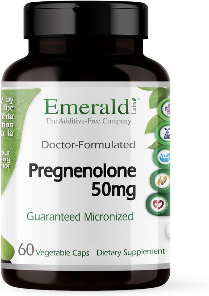 EMERALD LABS Pregnenolone 50mg - Premium συμπλήρωμα ευεξίας για να βοηθήσει την υγεία του εγκεφάλου, ανοσοποιητική υποστήριξη & ορμονική ισορροπία - Χωρίς γλουτένη - 60 κάψουλες λαχανικών (30-Ημέρα προσφοράς)