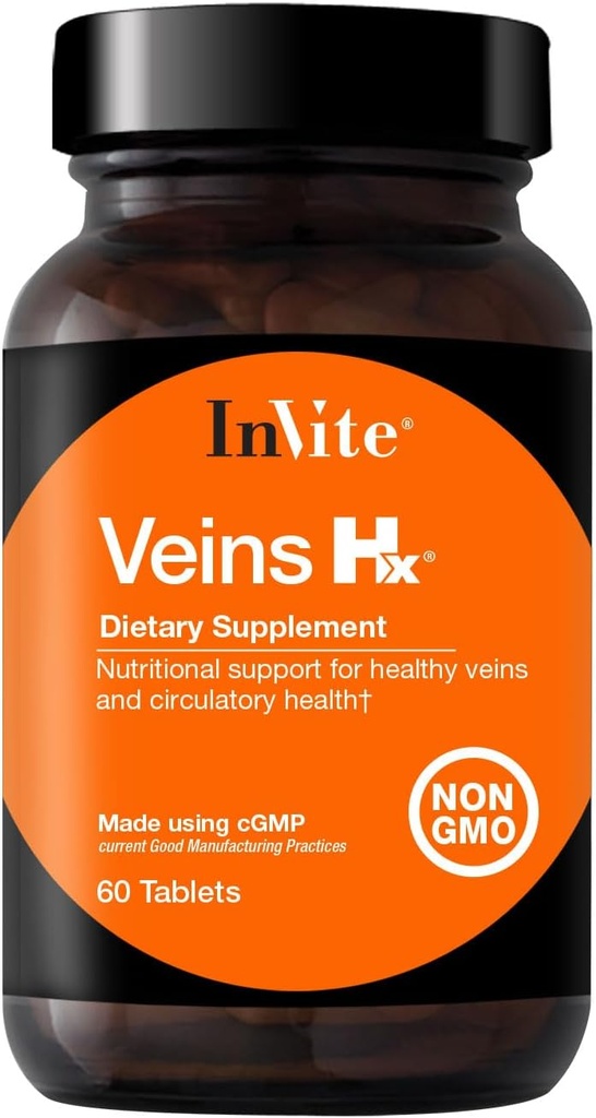 Invite Health Veins Hx® - Υποστηρίζει Veins και Κυκλοφορική Υγεία - Περιέχει βιταμίνη C, Citrus Bioflavonoids, Horse Chestnut Seed, Gotu Kola, Bilberry Fruit - 60 Tablets