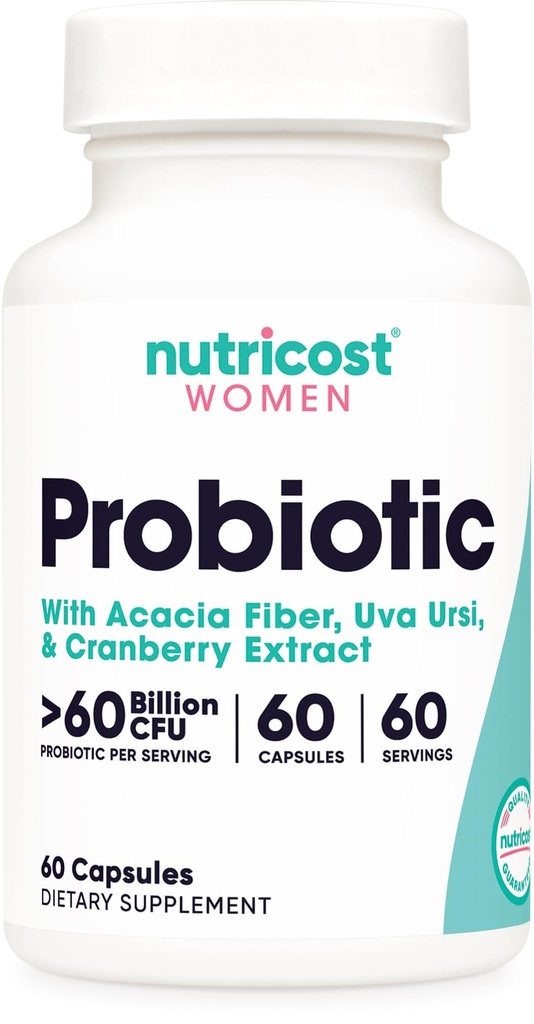 Nutricost Probiotic for Women 60 Δισεκατομμύρια CFU, 60 κάψουλες, Complex with Acacia Fiber, Uva Ursi, & Cranberry Extract - Μη ΓΤΟ & Χωρίς γλουτένη