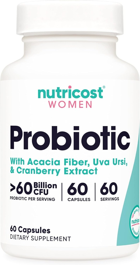 Nutricost Probiotic for Women 60 Δισεκατομμύρια CFU, 60 κάψουλες, Complex with Acacia Fiber, Uva Ursi, & Cranberry Extract - Μη ΓΤΟ & Χωρίς γλουτένη