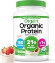 Orgain Organic Vegan Protein Powder, Strawberries & Cream - 21g Πρωτεΐνης με βάση το φυτό, Χαμηλά Καθαρά Καρβίδια, Χωρίς Γλουτένη/ Λακτόζη, Χωρίς Ζάχαρη Προστέθηκε, Χωρίς Σόγια, Μη ΓΤΟ, 2.03 Lb
