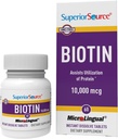 Superior Source Biotin 10.000 mcg - Καθημερινή συμπλήρωμα υποστηρίζει την υγεία των μαλλιών & την ανάπτυξη - φυσικό συμπλήρωμα βιοτίνης Βοηθά υγιή νύχια & δέρμα - 60 υπογλώσσια δισκία διάλυσης