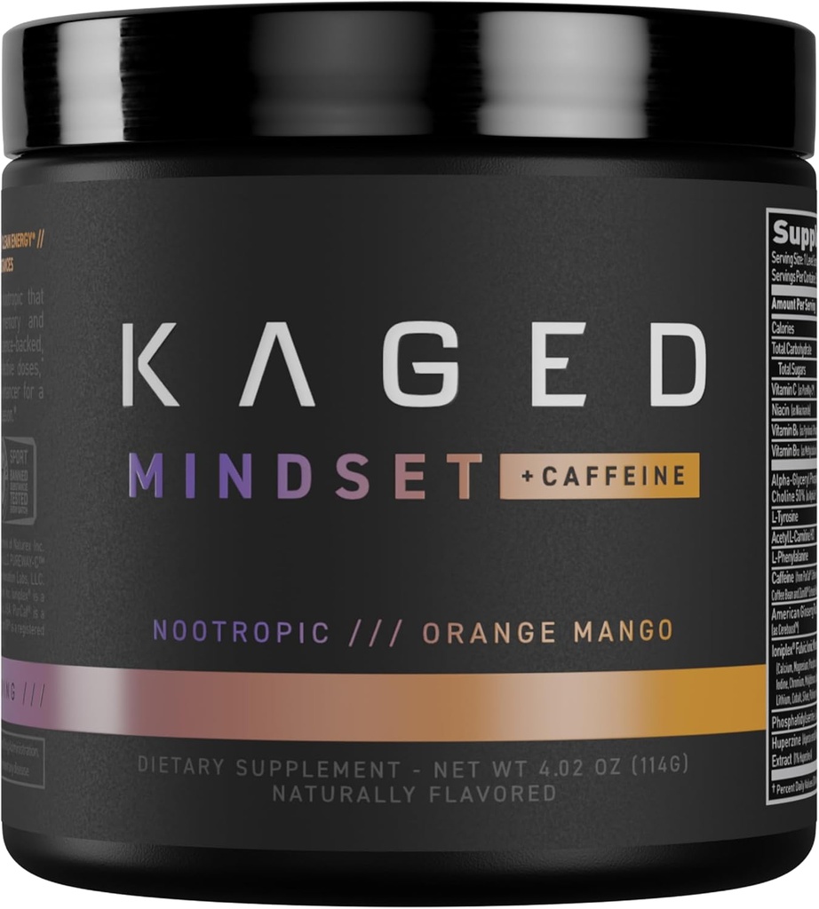 Kaged Nootropic Formula, Mindset, Focus and Productivity Supplement, Καθαρή καφεΐνη, Ενισχύει τη μνήμη, Mood, Καθαρότητα, 30 Υπηρεσίες