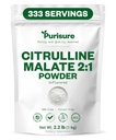 Purisure L Citrulline Malate 2:1 σε σκόνη, 1 kg, συμπλήρωμα και νιτρικό για την απόδοση και την ενέργεια δύναμη, πριν από την προπόνηση L Arginine L Citrulline συμπλήρωμα σκόνης, 334 Σερβίρει