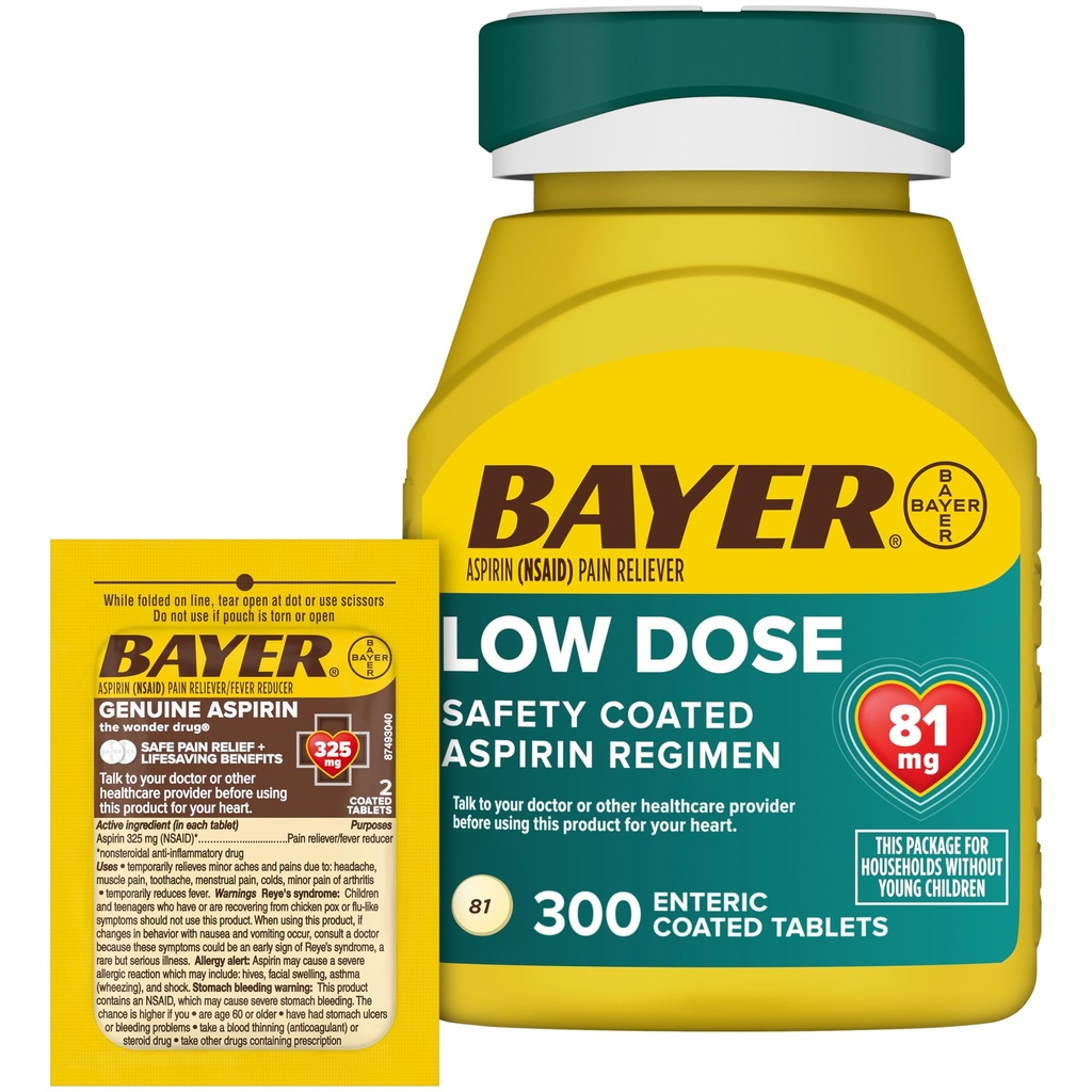 Bayer Aspirin 81mg Enteric Coated Tablets 300ct και 2 Count Travel Pack της γνήσιας ασπιρίνης 325mg Επικαλυμμένα δισκία