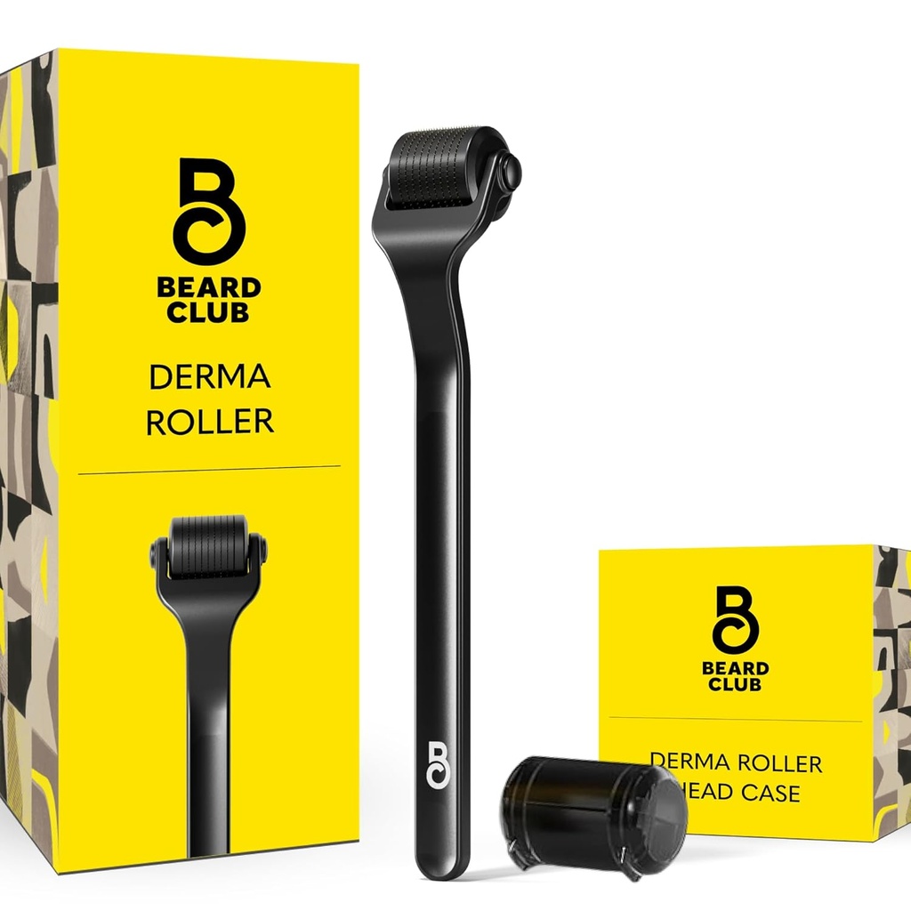 The Beard Club Premium Derma Roller for Face, Body and Scalp - Μικροανάγκη Roller για άνδρες και γυναίκες με 540 Titanium Microneedles - για μαλλιά & γένια - Βαρυμένη λαβή μετάλλων - Μαγνητική θήκη αποθήκευσης