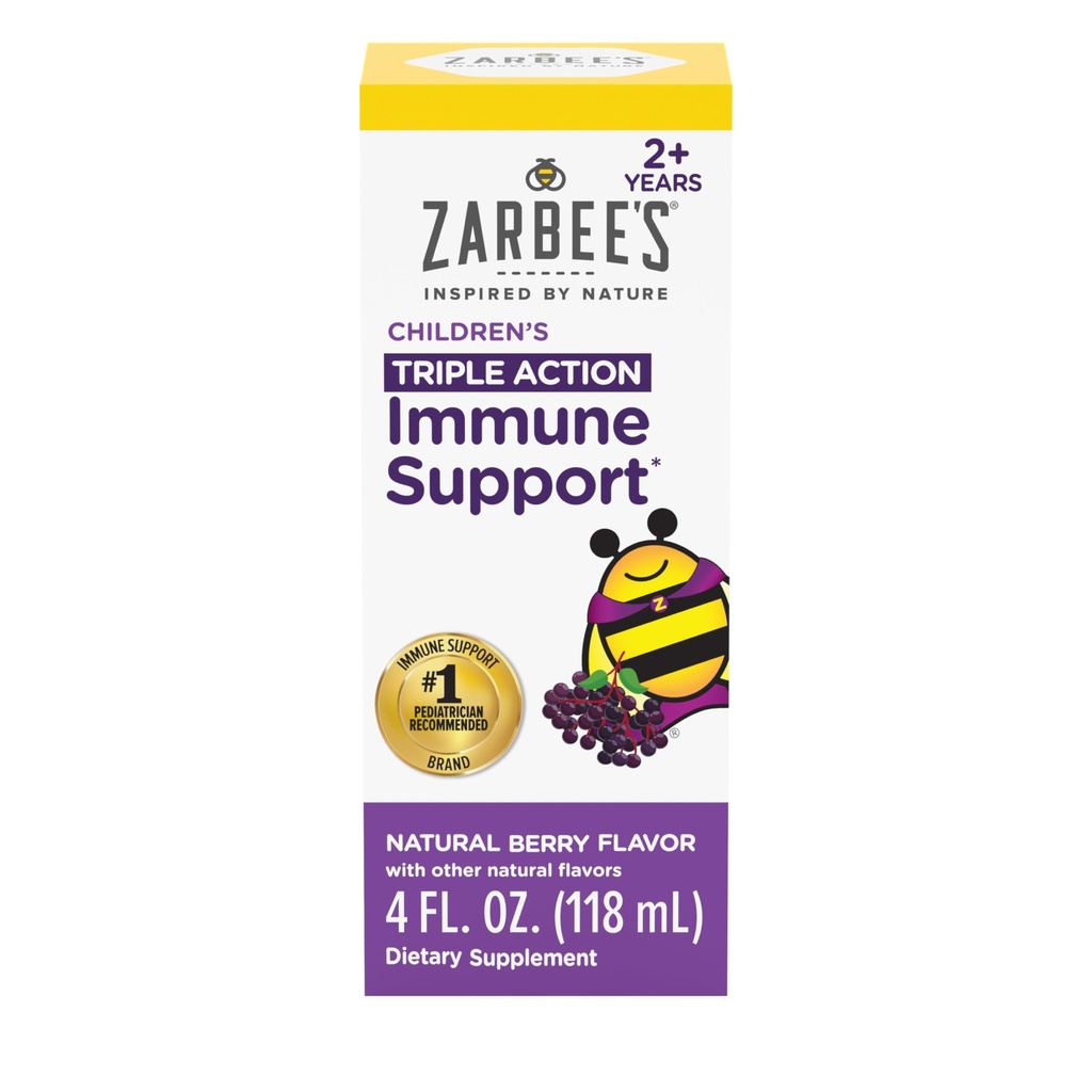 Syrup Elderberry του Zarbee για παιδιά, καθημερινή ανοσοποιητική υποστήριξη με βιταμίνη C & ψευδάργυρο, συμπλήρωμα παιδικού υγρού, φυσική γεύση μούρου, 4 fl oz