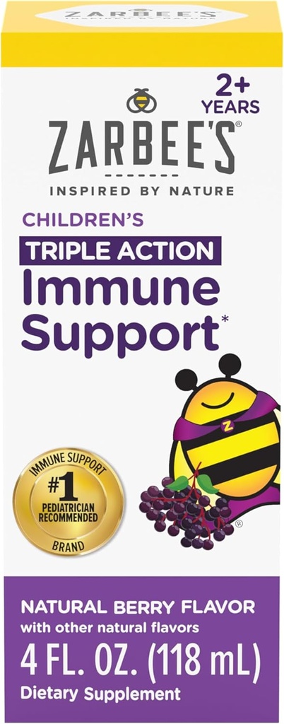 Syrup Elderberry του Zarbee για παιδιά, καθημερινή ανοσοποιητική υποστήριξη με βιταμίνη C & ψευδάργυρο, συμπλήρωμα παιδικού υγρού, φυσική γεύση μούρου, 4 fl oz