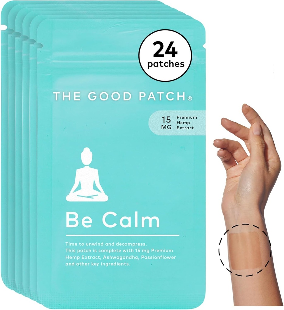 The Good Patch Be Calm Patch with Hemp, Unwind + Decompress, Natural Patch with Hemp Extract, Ashwagandha Root, Passionflower, Plant Powered Wearable Wellness, Sustained Release (24 Total Patches)