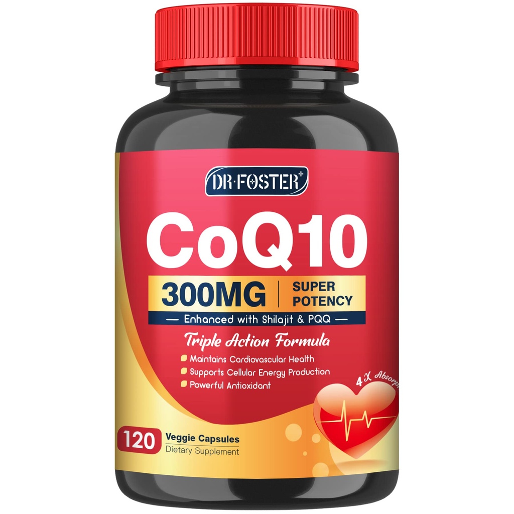 CoQ10 300mg with PQQ & Shilajit - Powerful Antioxidant for Heart & Brain Health and Energy Production - High Absorption with Bioperine Coenzyme Q10 Supplements - 120 Capsules