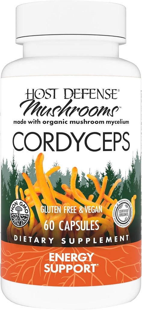 Κάψουλες Host Defense Cordyceps - Immune & Energy Support Supplement - Συμπλήρωμα για την υγεία των νεφρών με Cordyceps - Συμπλήρωμα υποστήριξης για την ενίσχυση της πρόσληψης οξυγόνου - 60 κάψουλες (30 υπηρεσίες)*