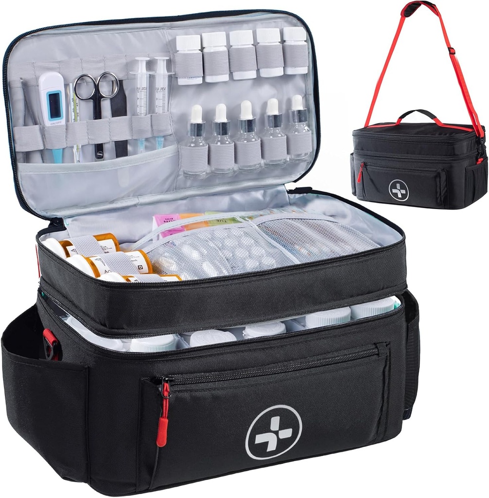 BAGSFY Travel Medicine Bag Organizer, Ιατρική τσάντα Κενό, Pill μπουκάλι Organizer για το σπίτι, Μεγάλη Αποθήκευση φαρμάκων, Ταξίδια Κουτιά Κουτιά Πρώτης Βοήθειας Κενό, Κιτ έκτακτης ανάγκης.